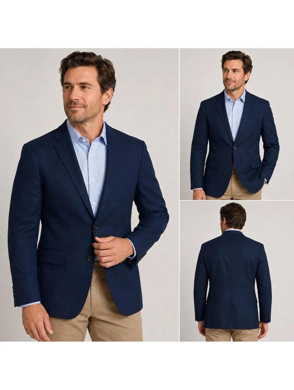 Stafford Classic Fit Navy Blue Wool Blend Sport Coat Blazer 42R CoolMax  Stretch